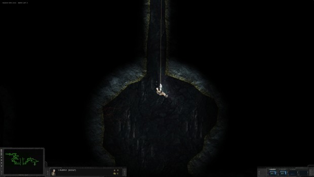 Hidden Deep screenshot of the player rappelling down a dark cavern