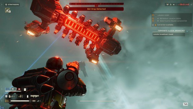 Helldivers 2 screenshot of the bots reinforcing with dropships