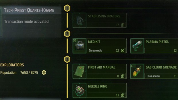 Warhammer 40k: Rogue Trader screenshot of the reputation item shop