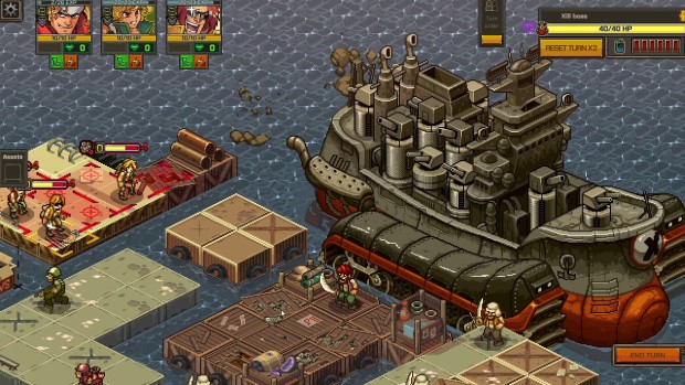 Metal Slug Tactics screenshot of a giant ship you'll have to fight