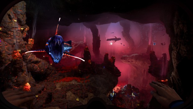 Subnautica 2 artwork of the beautiful red cavern biome